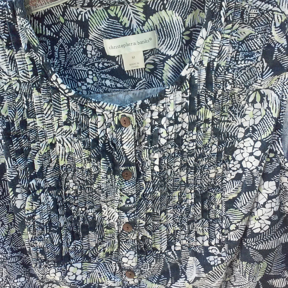 Christopher & Banks Blue Green & White Sleeveless
